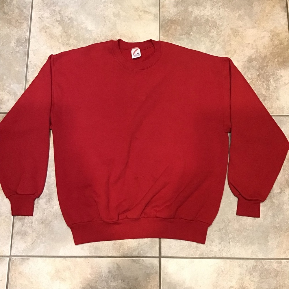 80s 90s Vintage Jerzees Blank Sweatshirt Raglan Crewneck Red - Mens XL